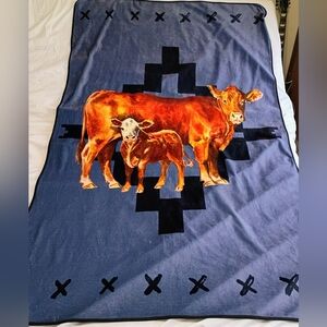 Blue Cow Print Bedding Throw Blanket - Rustic Farmhouse Accent